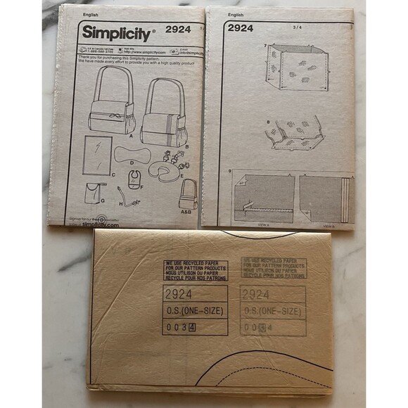 Simplicity Pattern 2924 His & Hers Diaper Bag Changing Pad Burp Cloth Bib Pillow - Picture 8 of 8